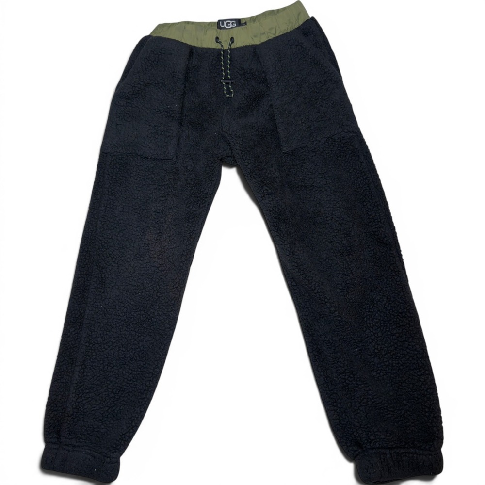 UGG RTW Sherpa Fleece Joggers Black Olive Green Toggle Waist Pant 1119482 Mens M